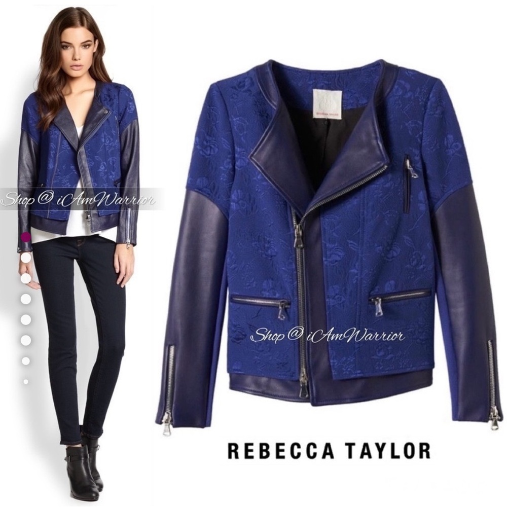 Rebecca Taylor leather floral jacquard zip moto jacket *shop@iamwarrior